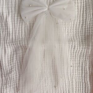 Elegant Sheer White Bow with Pearls